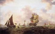 Francis Swaine A two-decker of the Royal Navy and other shipping off St.Peter Port china oil painting reproduction